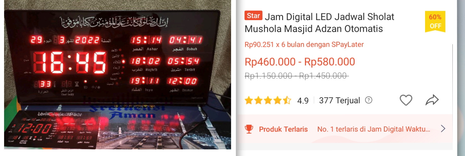 Jam digital masjid dan jadwal sholat