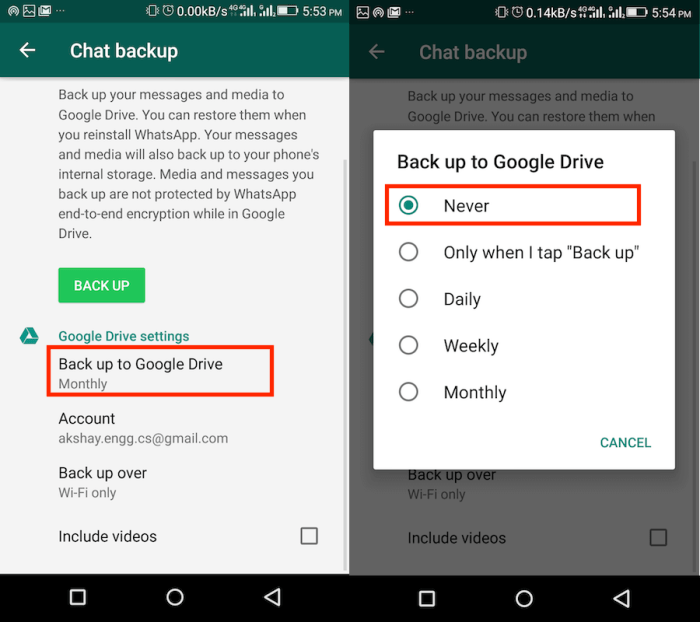 Cara menghentikan backup whatsapp