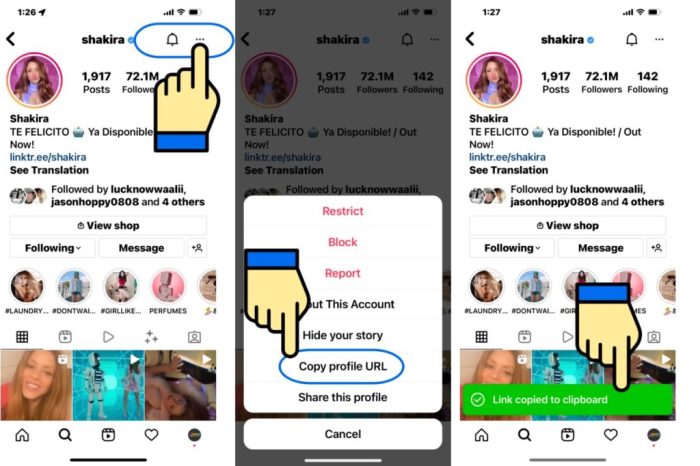 Cara salin link profil instagram