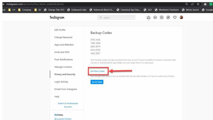 Cara melihat kode cadangan ig