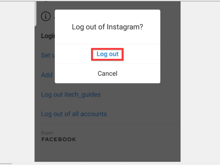 Cara logout instagram yang nyangkut
